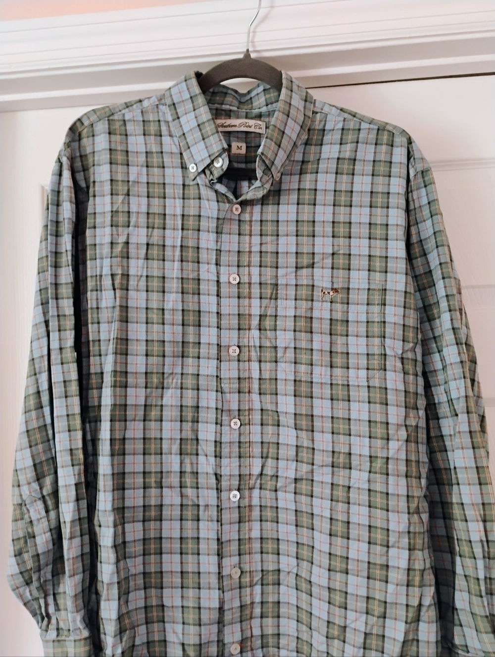 Men's Green and Light Blue Plaid Button-Down Shirt - Classic Casual